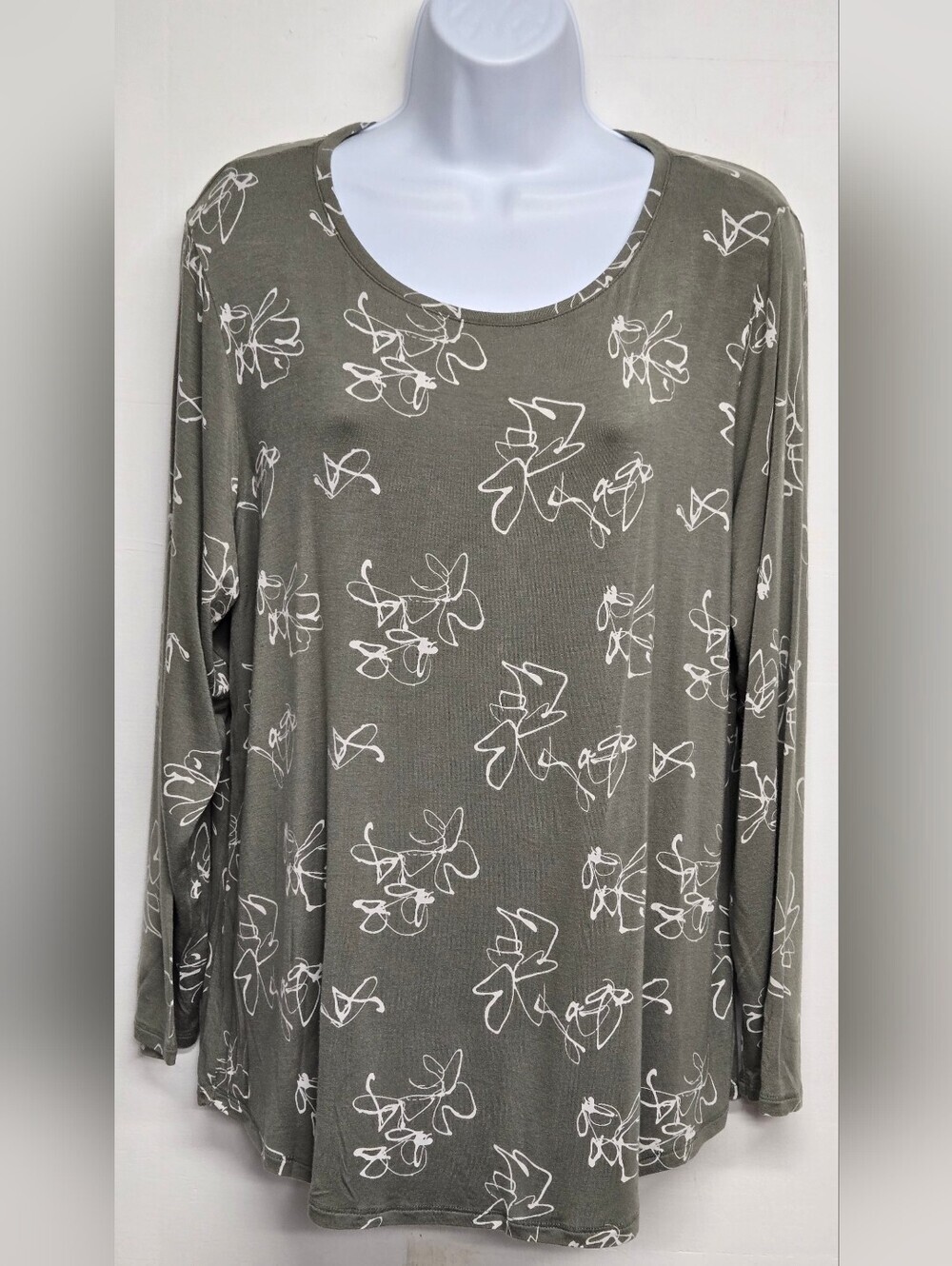Apt. 9 Top XL Slinky Stretch Knit Scoop Neck Long Sleeve Olive Green